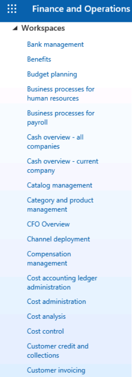 Workspaces menu