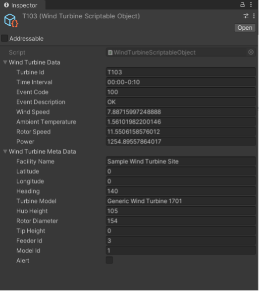 Screenshot of the Unity Inspector with a turbine prefab selected.