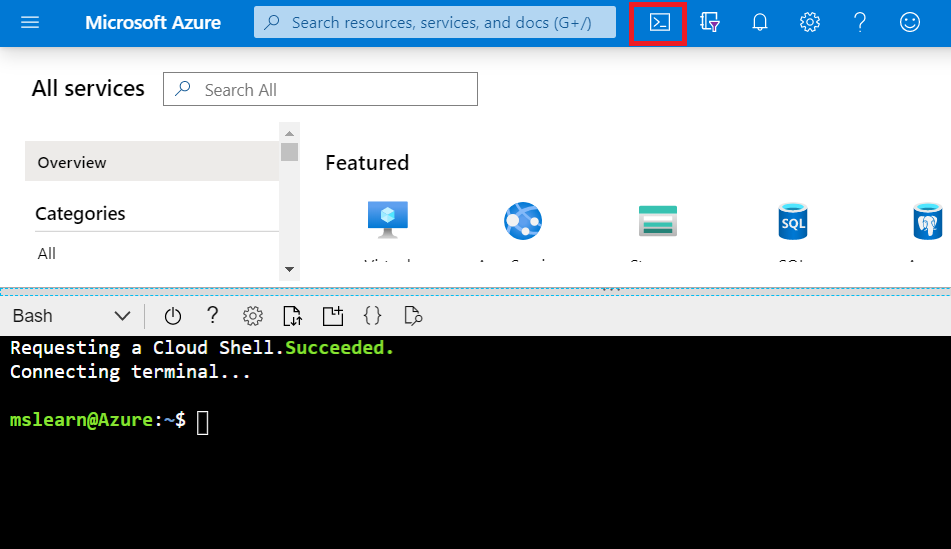 An illustration is showing how to open Azure Cloud Shell.