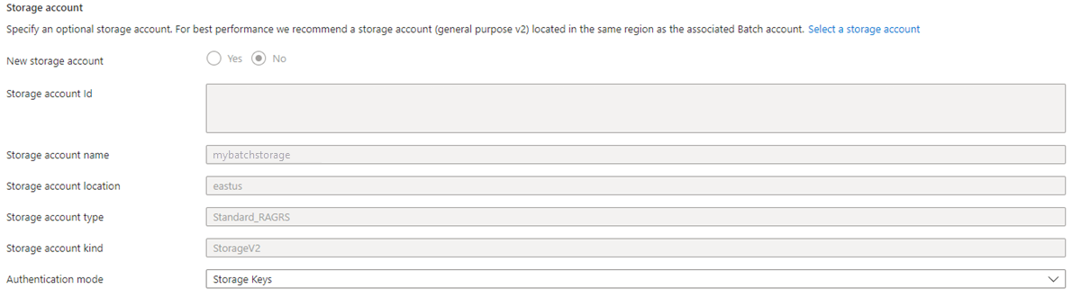 A screenshot of the dialog for creating a storage account in the Azure portal.