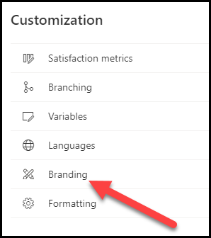 Screenshot of the Customization menu expanded and the Branding option selected.