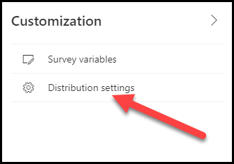 Screenshot of the Customization menu expanded with an arrow pointing to the Distribution settings option.