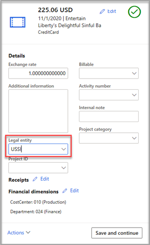  Screenshot the new intercompany expense highligting the Legal entity drop-down menu.