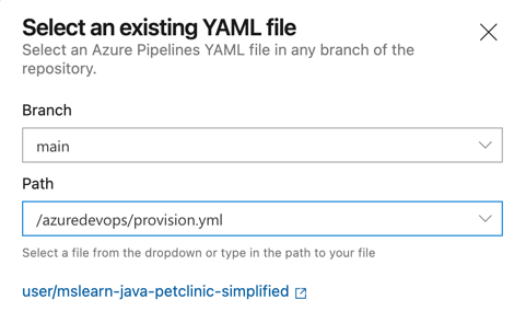 Screenshot displaying the new Azure Pipeline form.