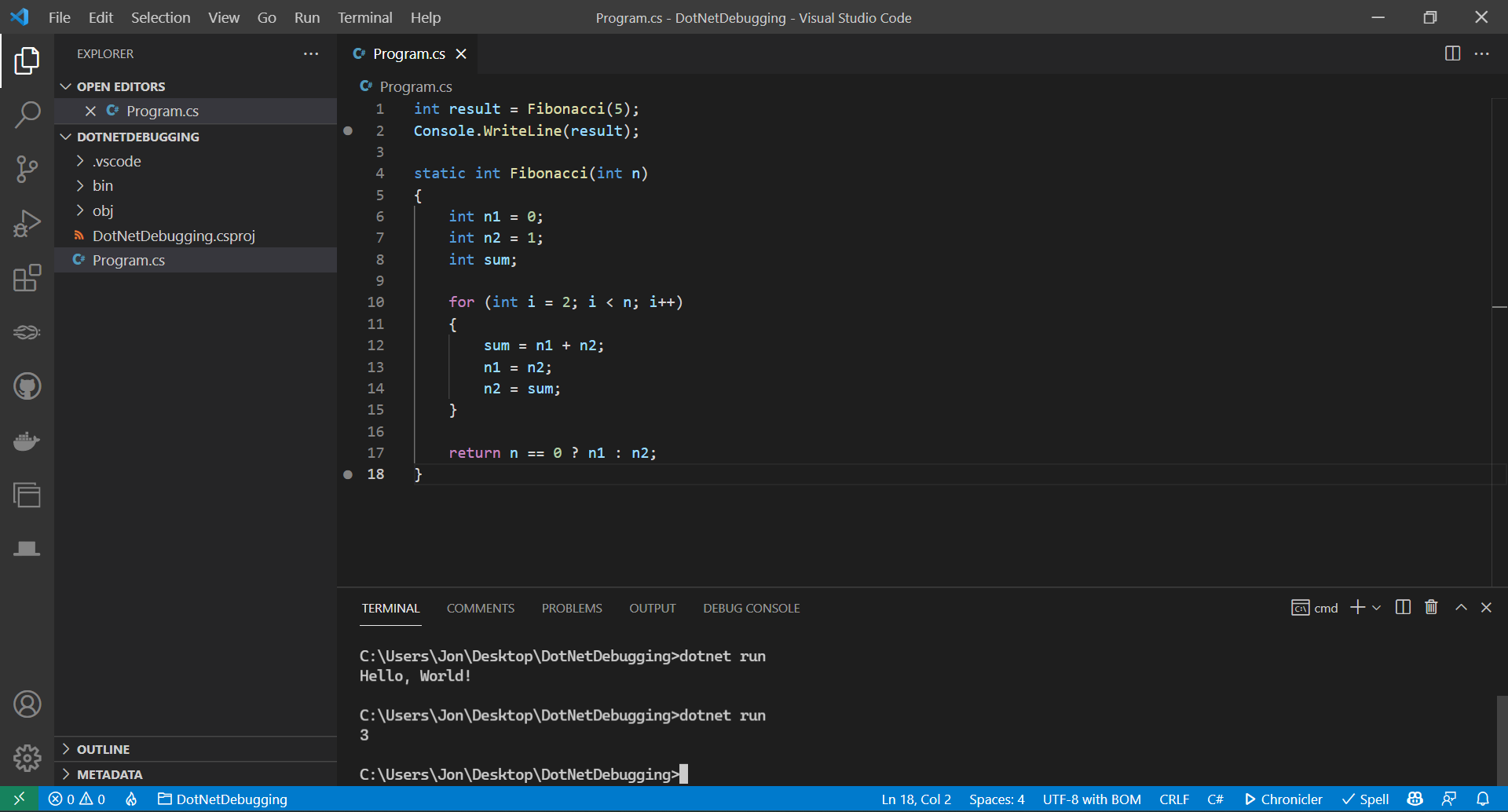 Terminal window with modified program output.