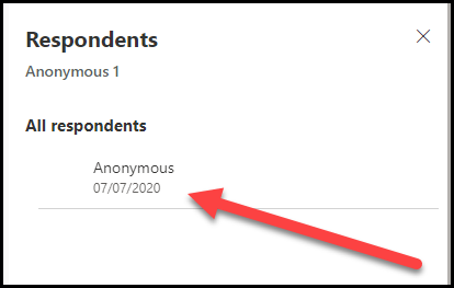 In the Respondents dialog, under All respondents, an arrow points to the Anonymous respondent.