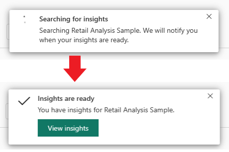 Screenshot of the messages Searching for insights and Insights are ready.