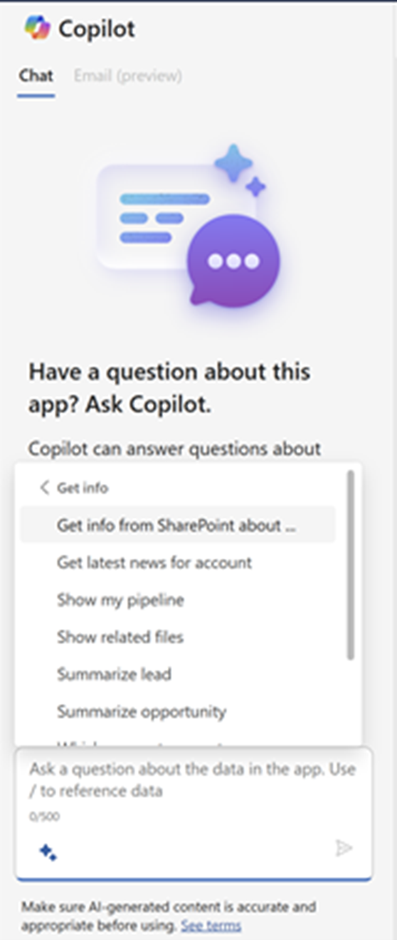 Screenshot of Copilot in Sales chat screen.