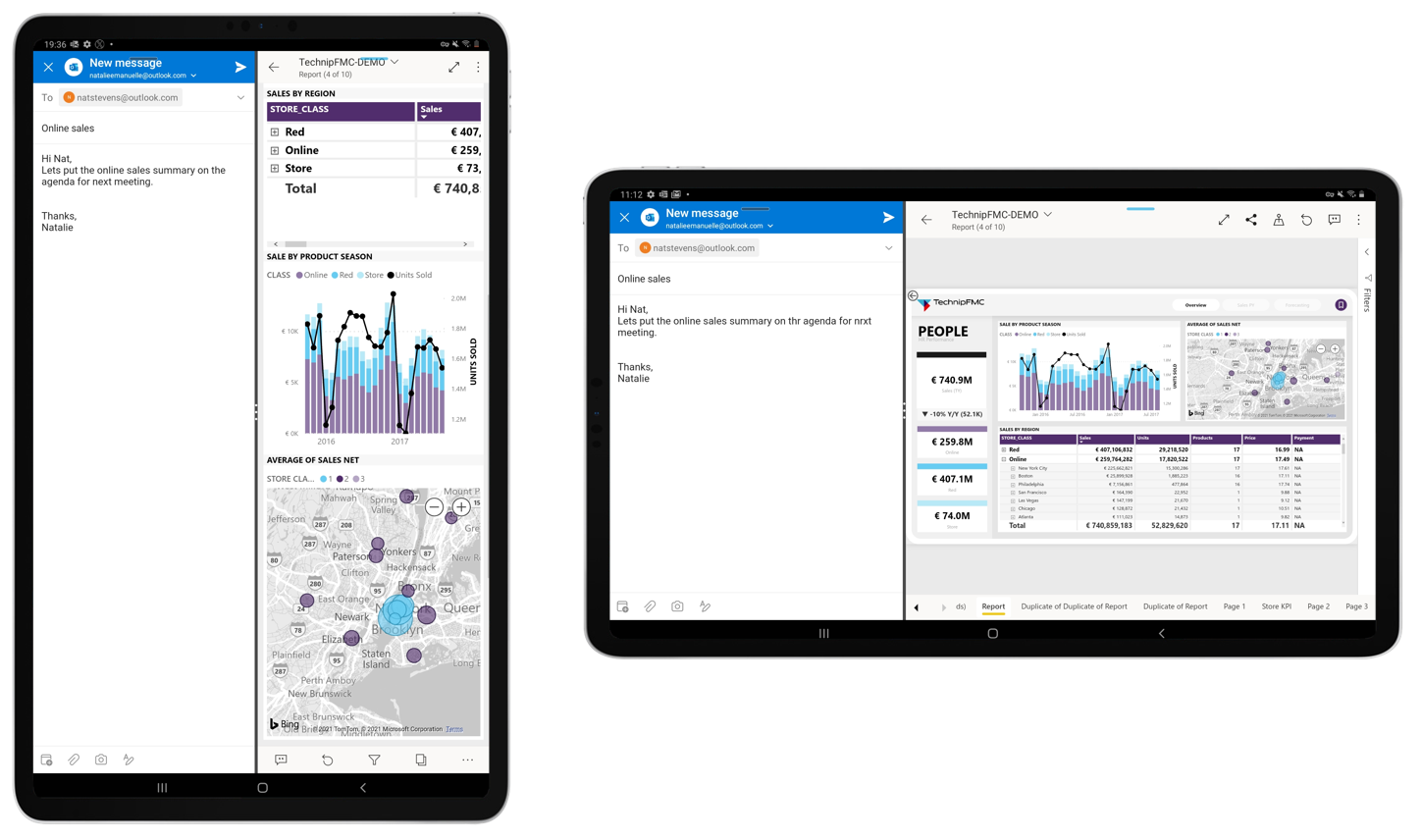 Screenshot showing split-screen mode in portrait and landscape orientation.