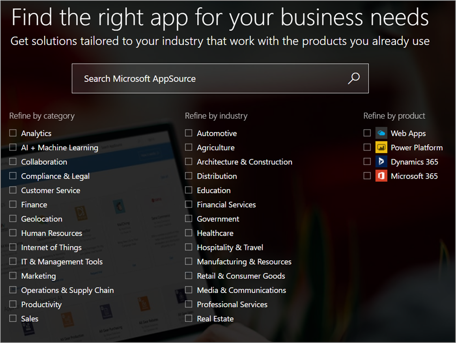 Screenshot showing Microsoft AppSource page.