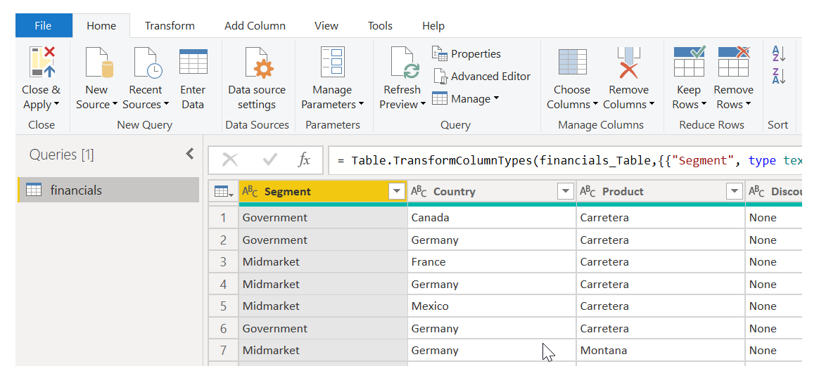 Screenshot of table data in Edit mode.