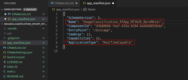 The illustration shows how to configure properties in the app manifest.