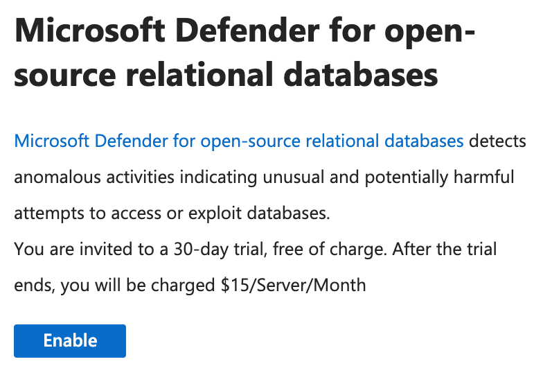 Screenshot of theselection to enable Microsoft Defender for Cloud.