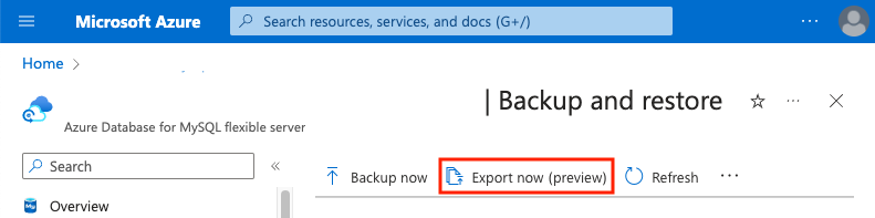 Screenshot of the backup and restore settings highlighting the Export now button.