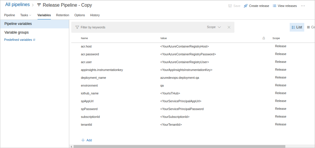 The illustration shows variables to be modified in the pipeline.