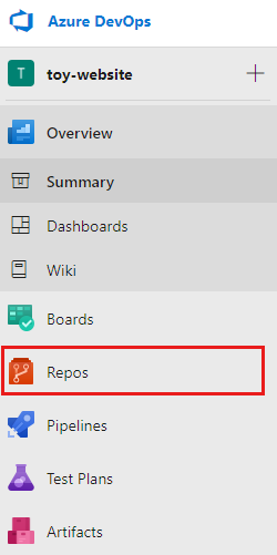 Screenshot of Welcome pane that shows the Repos icons highlighted on pane and in resource menu.