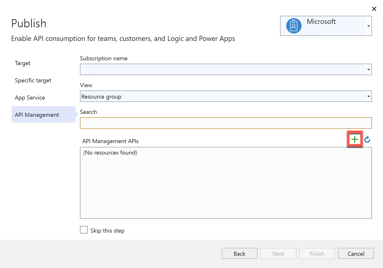 Select Create New API Management.