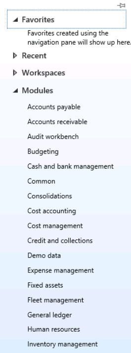 Toolbars: Favorites, Recent, Workspaces, Modules