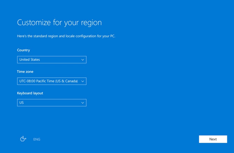 Screenshot of the region customization for Windows 10.