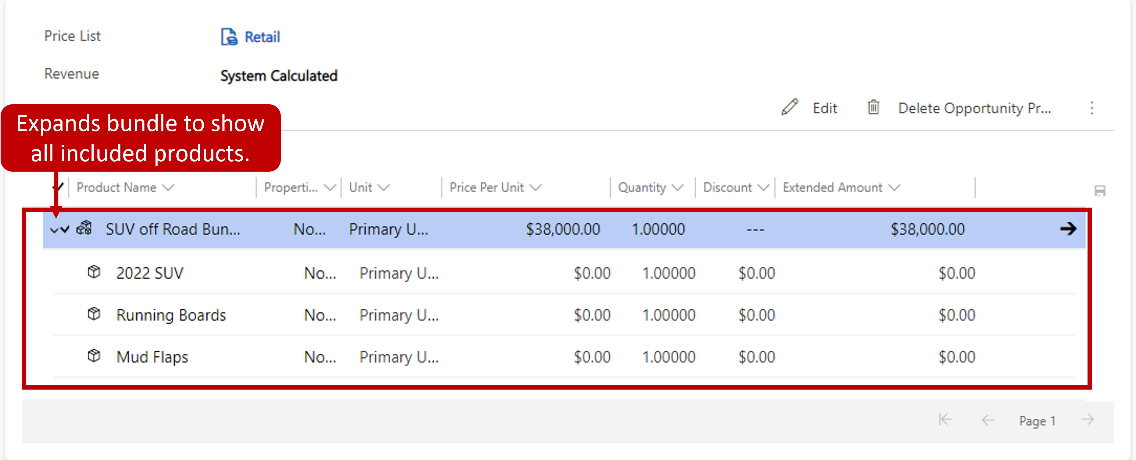 Expanding a product bundle to show all included products.