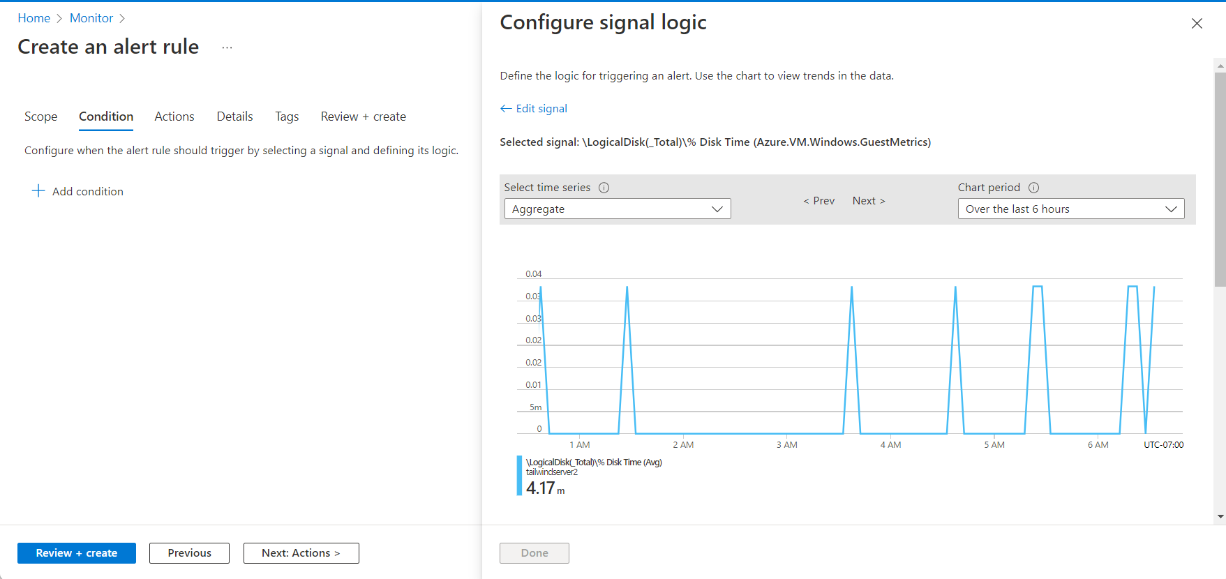 Screenshot of creating an alert rule.