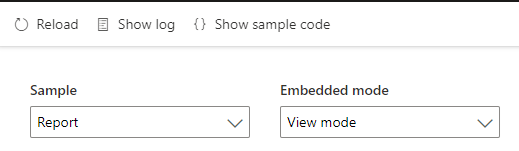 Screenshot of two dropdown lists set to display a Power BI report in view mode.