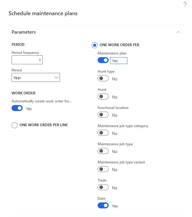 Screenshot of the Schedule maintenance plans dialog box.