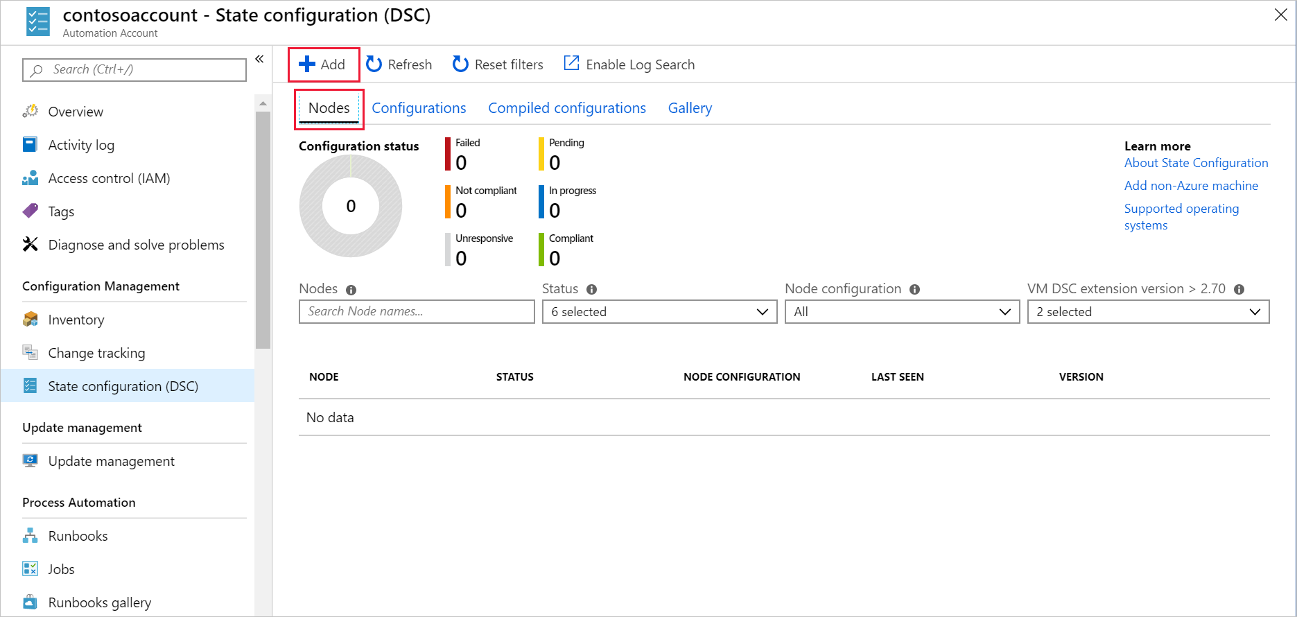 Screenshot of the Azure portal, showing the Nodes pane.