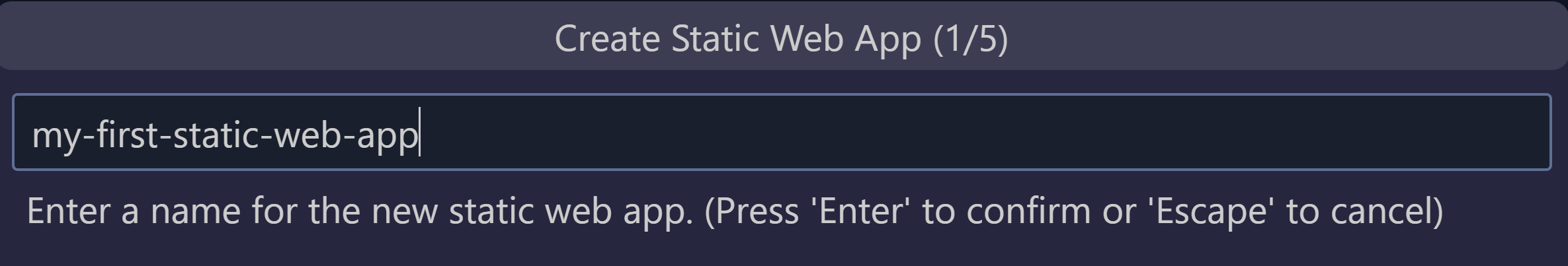 Screenshot showing how to create a Static Web App.