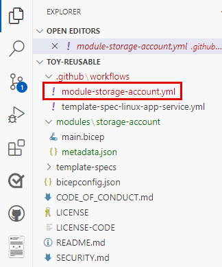 Screenshot of Visual Studio Code that shows the location of the workflow definition file.