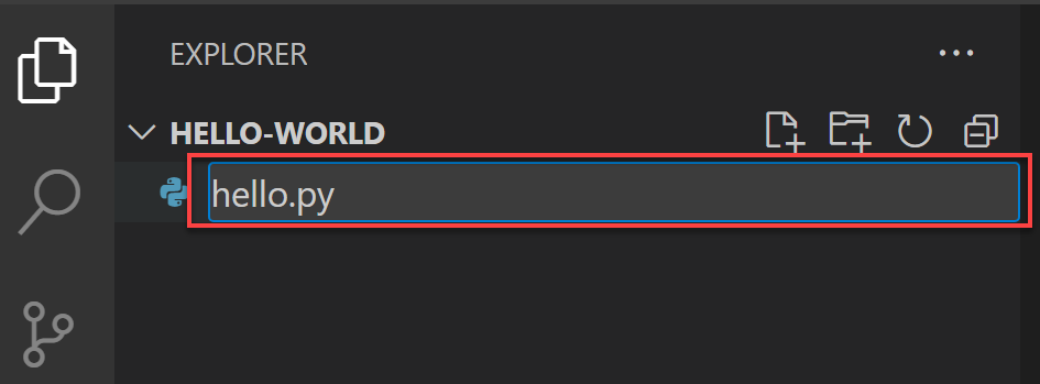 Screenshot of Explorer window with hello.py entered for new file.