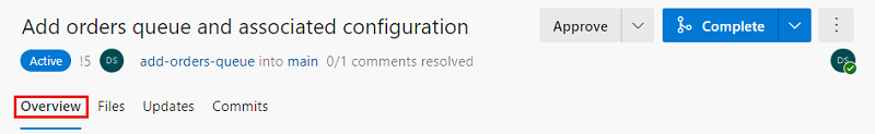 Screenshot of Azure DevOps that shows the Overview tab.