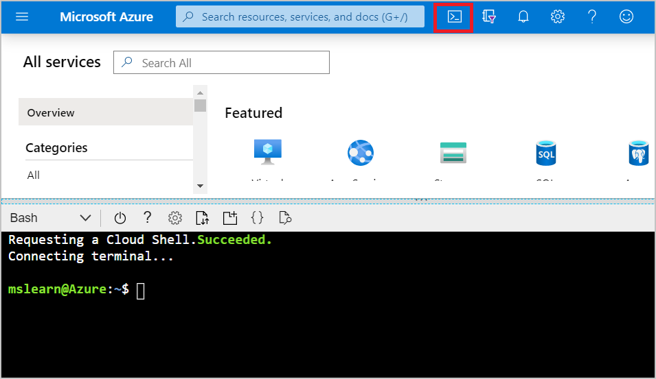 An illustration is showing how to open Azure Cloud Shell.