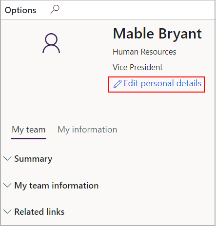 Screenshot of the Edit personal details link.