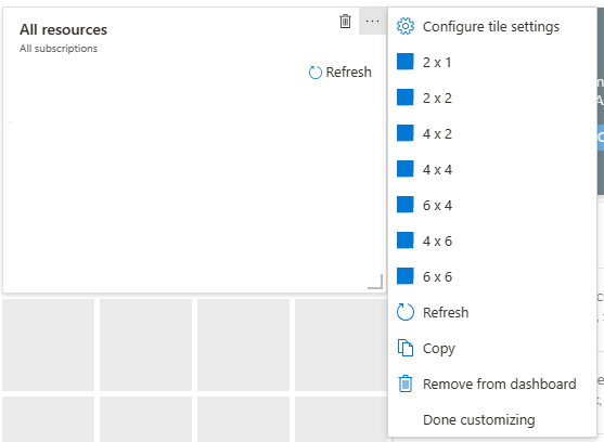 Screenshot of a tile with the context menu displaying different sizing options.