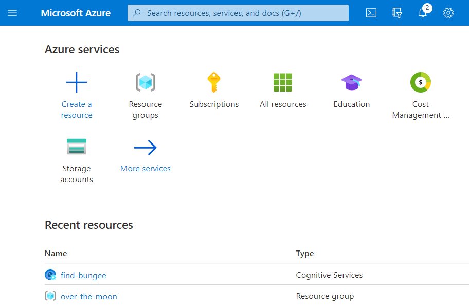 Screenshot of the Azure portal with our resource group and Custom Vision resource.