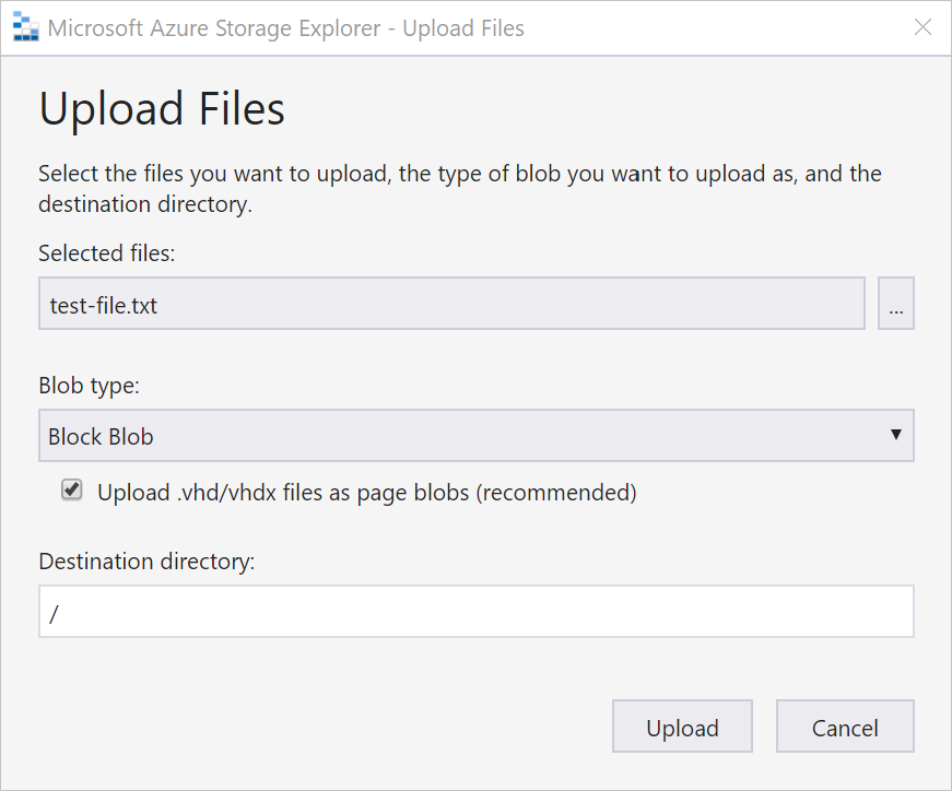 Screenshot that shows the Upload Files dialog box.