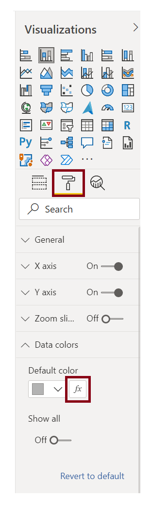 Image of the Conditional Formatting option below the Visualizations pane.