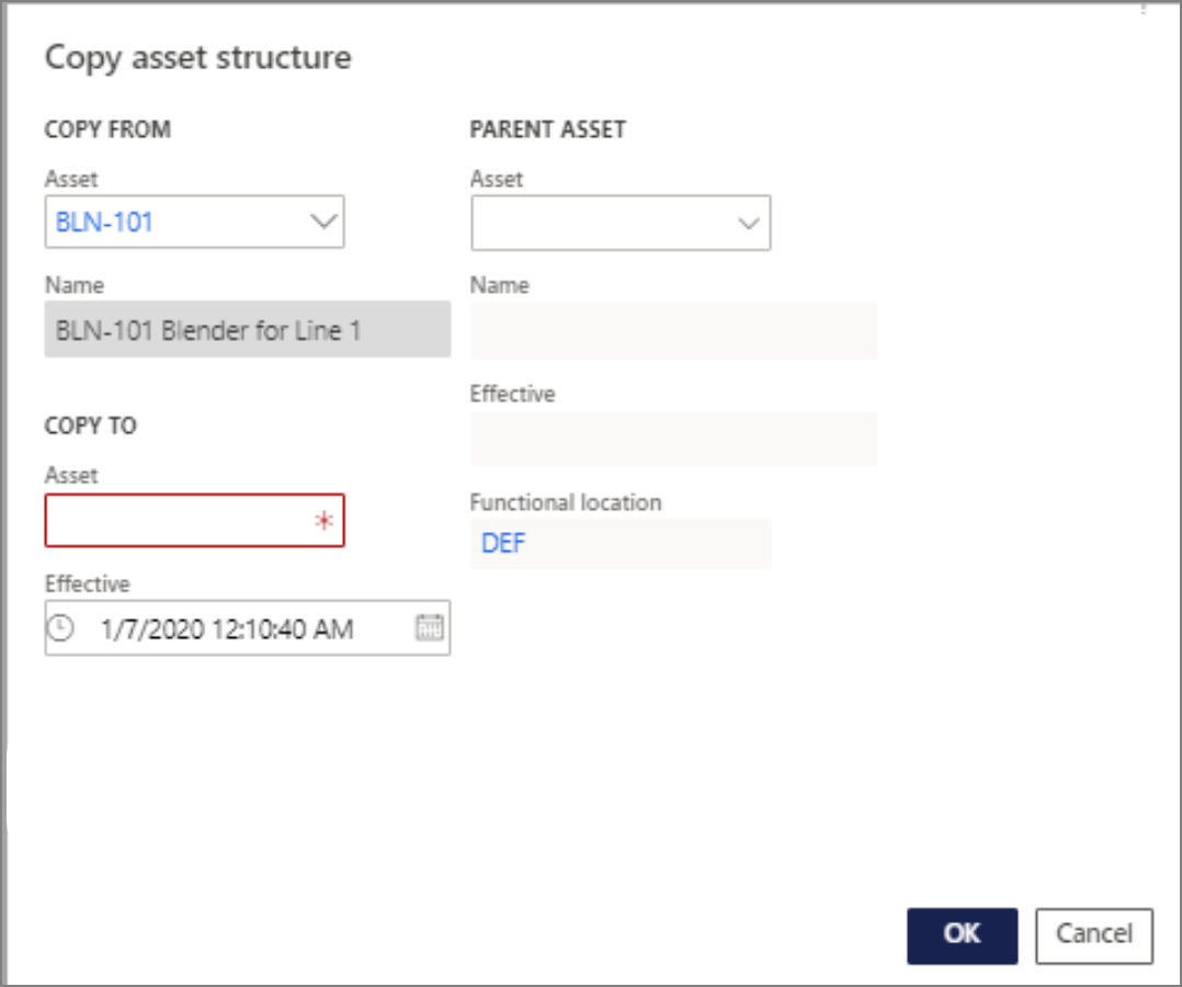 Screenshot of the Copy asset structure dialog box.