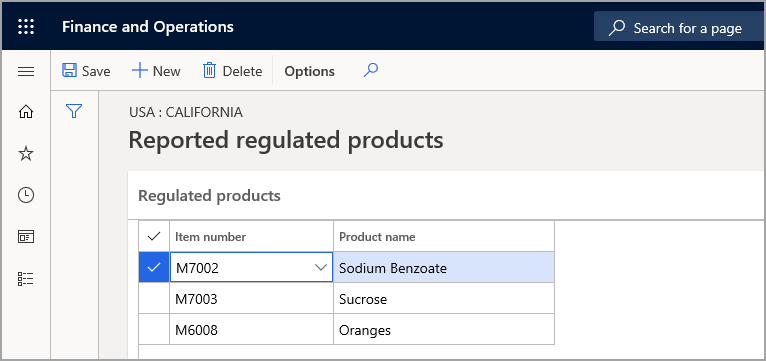 Screenshot of the Reported regulated products list.