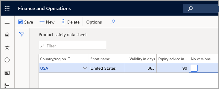 Screenshot of the Product safety data sheet page.