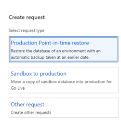 Diagram of the Create request for database movement operation page in Lifecycle Services.