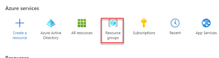 Screenshot of the Azure services section, showing the Resource groups button.