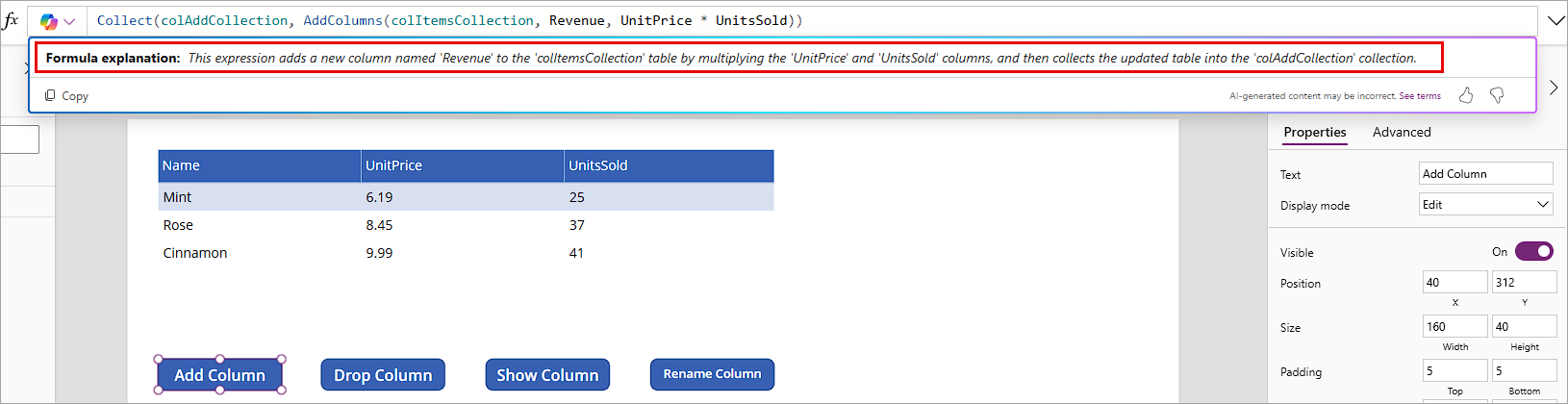 Screenshot of the formula explanation.