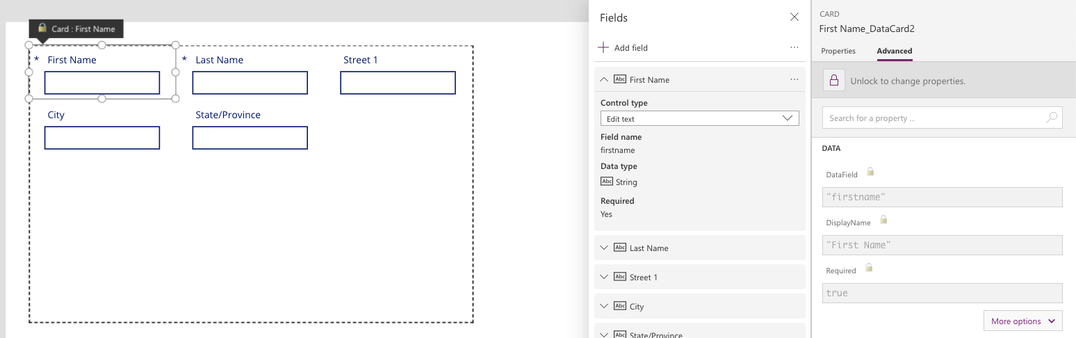 Screenshot of how advanced options to customize a card.