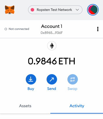 Screenshot showing the MetaMask balance after deployment to Ropsten.