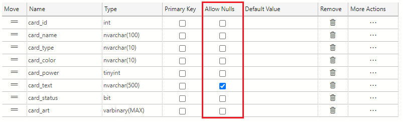 Screenshot showing how to uncheck all the checkboxes except for the one in the card_text row.