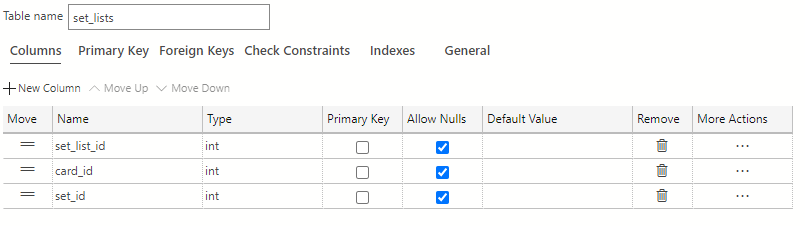 Screenshot of the final set_lists table in Azure Data Studio.