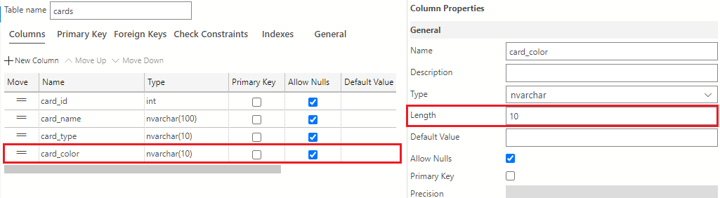 Screenshot showing how to create the card_color column.