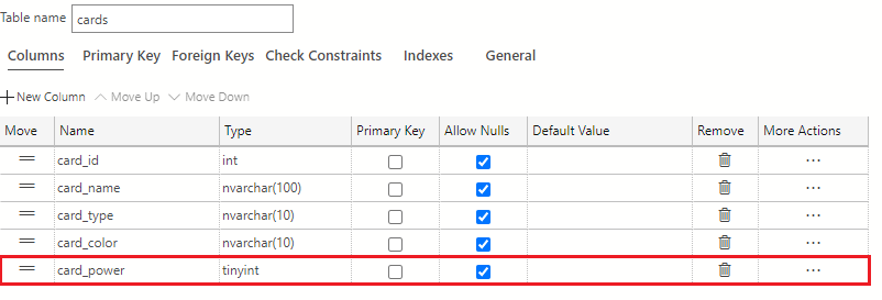 Screenshot showing how to create the card_power column.